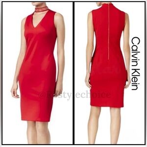 NWT Calvin Klein Elegant RED Embellished choker cut out Dress size 4